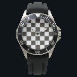 Chequered Flag (Black and White) (Chequered Patter Watch<br><div class="desc">This design features a black-and-white chequered flag that is typically used in motor racing to indicate the finish. The flag is often associated with the winner of a race, since they are the first to drive past the chequered flag. The pattern can also be seen as influenced by a chequerboard,...</div>