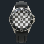 Chequered Flag (Black and White) (Chequered Patter Watch<br><div class="desc">This design features a black-and-white chequered flag that is typically used in motor racing to indicate the finish. The flag is often associated with the winner of a race, since they are the first to drive past the chequered flag. The pattern can also be seen as influenced by a chequerboard,...</div>