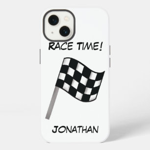 Chequered Flag Black White Race Name Personalised iPhone 13 Case