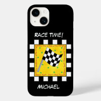 Chequered Flag Black White Racing Name Personalise