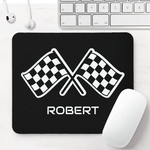 Chequered Flag Custom Name Black Mouse Pad
