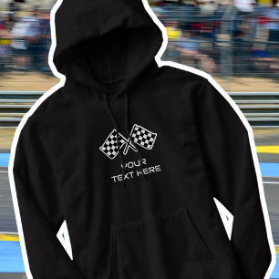 Chequered Flag Custom Text Black Hoodie