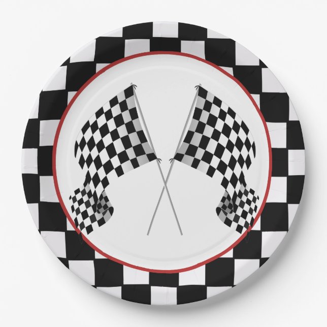 Chequered Flag Design Paper Party Plate (Front)