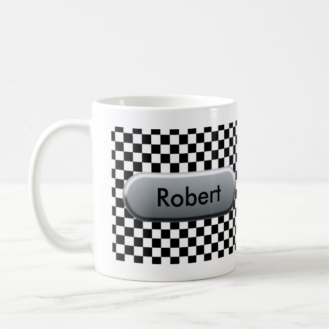 Chequered Flag Personalised Racing Fan Coffee Mug (Left)