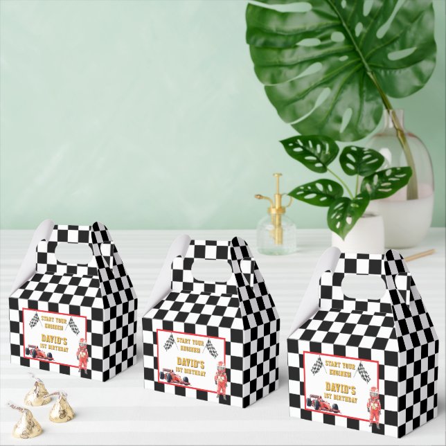 Chequered Flag Race Car 1st Birthday Favour Box (Multiple)