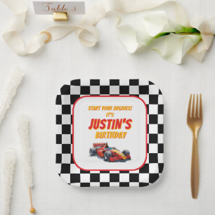 Chequered Flag Race Car Birthday Paper Plate