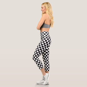 Chequered Flag Stylish Black And White Pattern Capri Leggings