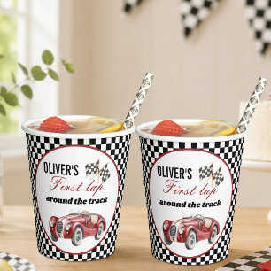 Chequered Flag Vintage Race Car First Lap Paper Cups