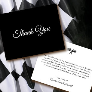 Chequered Flags Memorial Elegant Black and White Thank You Card