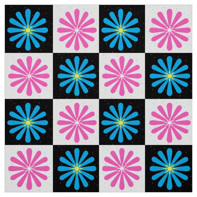 Chequered Floral Abstract Fabric (Swatch)