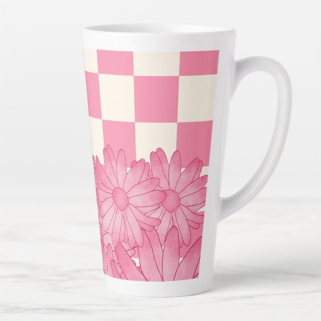 Chequered Floral Pattern Coquette Latte Mug (Right)