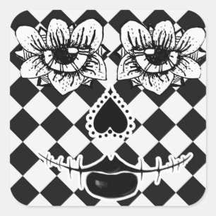 Chequered Flower Face Surreal Square Sticker