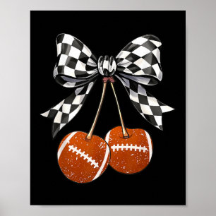 Chequered Football Cherries Coquette Bow Game Day Poster