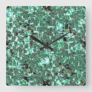 Chequered forest mosaic in mint green, roughness t square wall clock