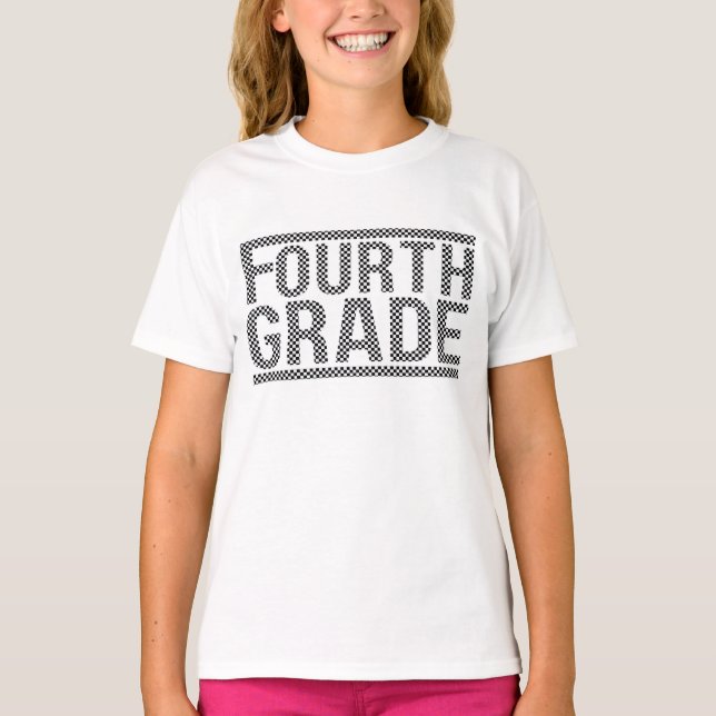 Chequered Fourth Grade Shirt, Fourth Grade Teacher T-Shirt (Front)