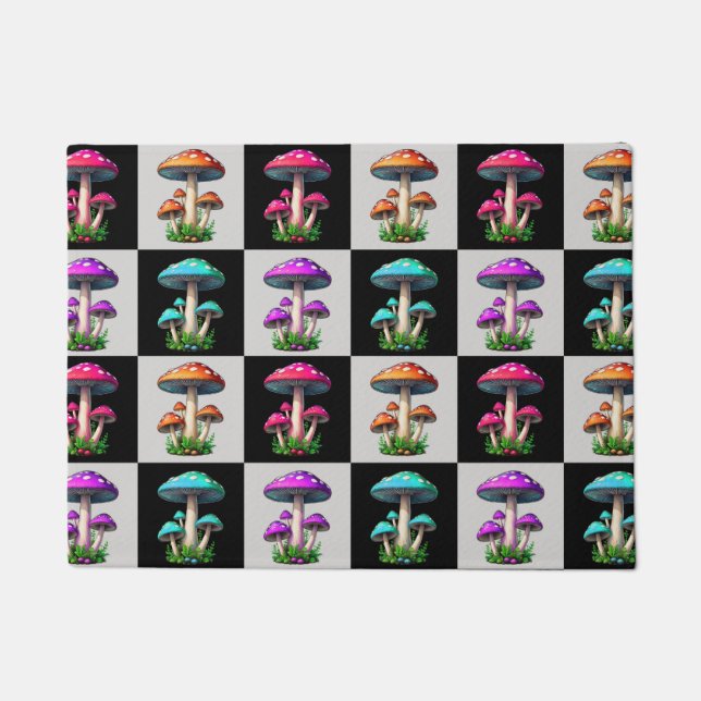 Chequered Geometric Mushroom Doormat (Front)