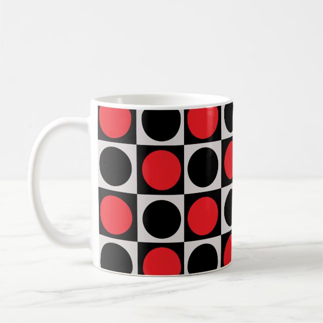Chequered Geometric Red Black Circle Polka Dots  Coffee Mug (Left)