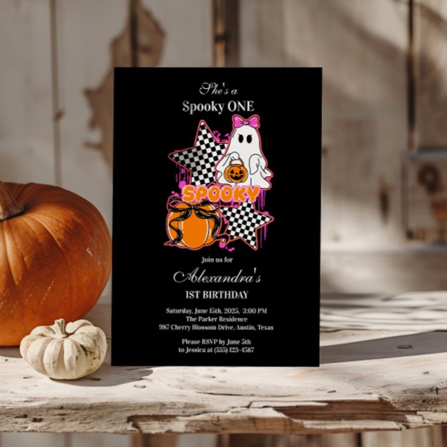 Chequered Ghost Halloween 1st Birthday Invitation (Creator Uploaded)