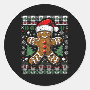 Chequered Gingerbread Man Distressed Ugly Christma Classic Round Sticker