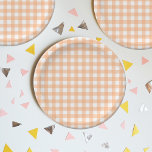 Chequered Gingham Check Plaid Picnic Peach  Paper Plate<br><div class="desc">Modern summer trend picnic blanket gingham plaid tartan pattern. Pastel tones aesthetic. Pastel orange,  peach gingham pattern party tableware. Peach baby shower,  wedding,  girl gingham party decor.</div>