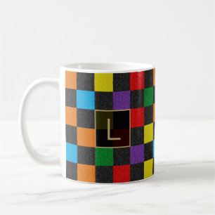 Chequered Glitter Rainbow Custom Monogram, Proud Coffee Mug