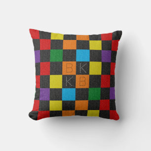 Chequered Glitter Rainbow LGBTQ Gay Pride Monogram Cushion