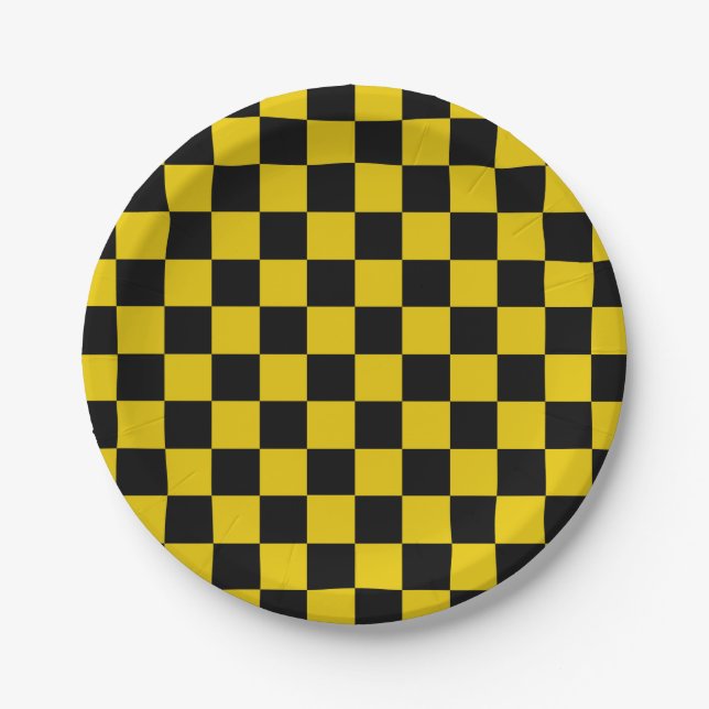 Chequered Gold and Black Paper Plate (Front)