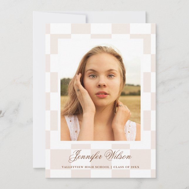 Chequered Grad graduation announcement (Front)