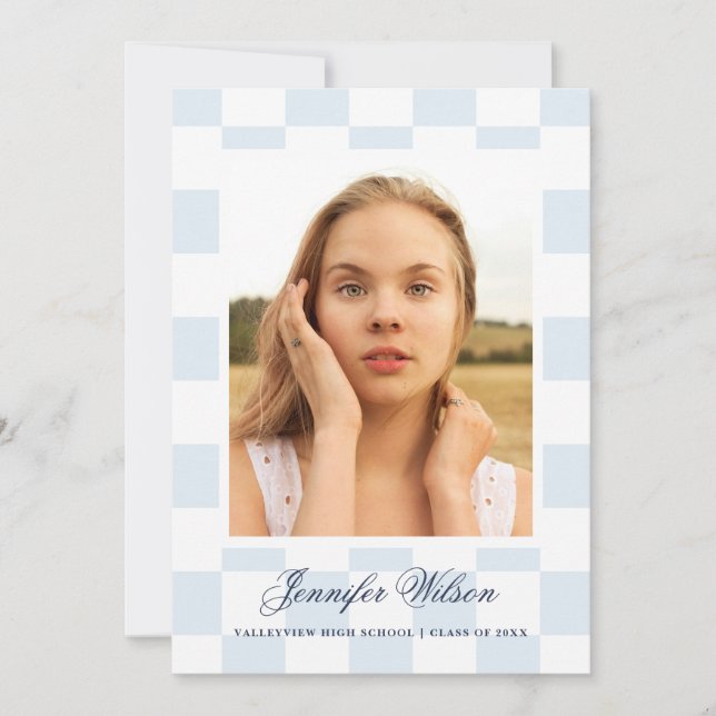 Chequered Grad graduation announcement Blue (Front)