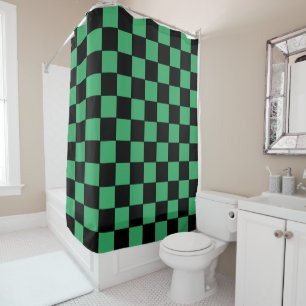 Chequered Green and Black Shower Curtain