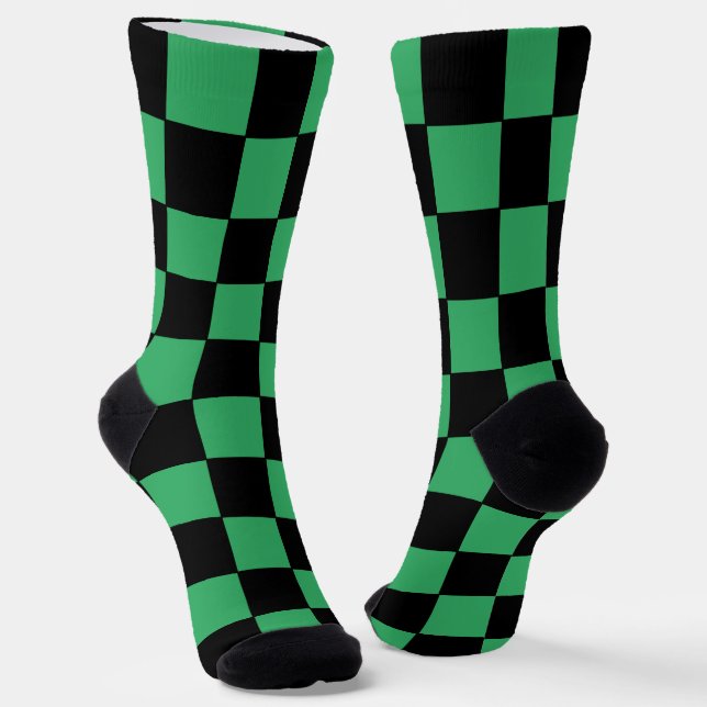 Chequered Green and Black Socks (Angled)