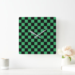 Chequered Green and Black Square Wall Clock