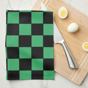 Chequered Green and Black Tea Towel