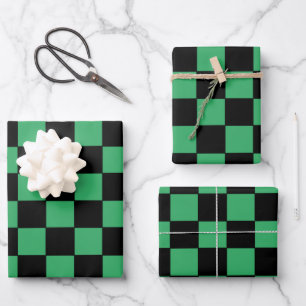 Chequered Green and Black Wrapping Paper Sheet