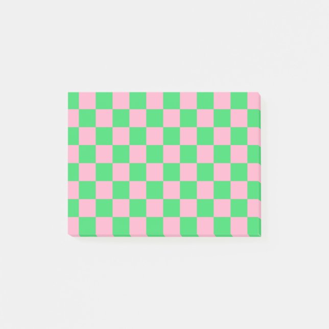 Chequered Green and Pink Post-it Notes (Front)