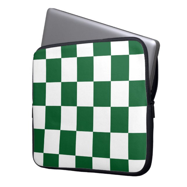 Chequered Green and White Laptop Sleeve (Front Left)