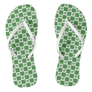 Chequered Green and White Lips Clover Pattern Jandals