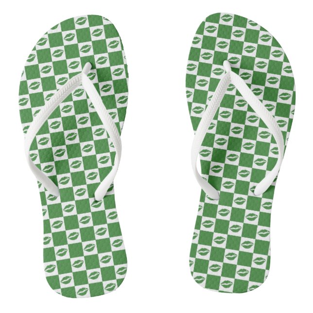 Chequered Green and White Lips Clover Pattern Jandals (Footbed)