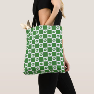 Chequered Green and White Lips Clover Pattern Tote Bag