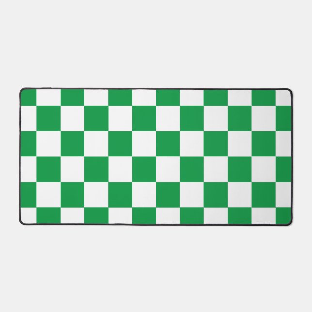 Chequered Green and White Retro Desk Mat (Front)