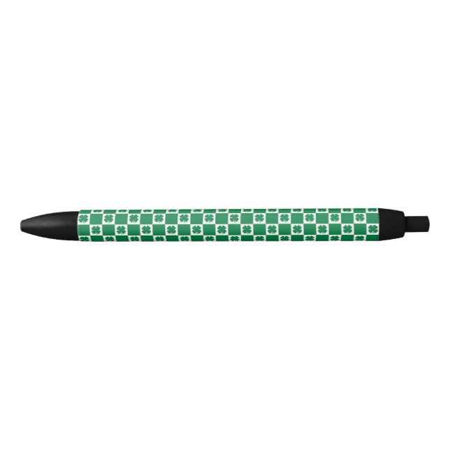 Chequered Green and White Shamrock Clover Pattern  Black Ink Pen (Front)