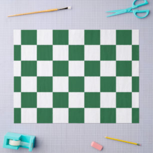 Chequered Green and White Tissue Paper