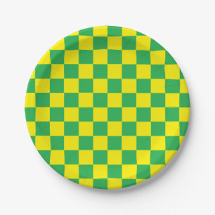 Chequered Green and Yellow Paper Plate