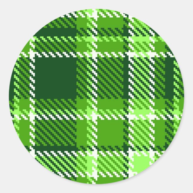 Chequered Green Colour Pattern Classic Round Sticker (Front)