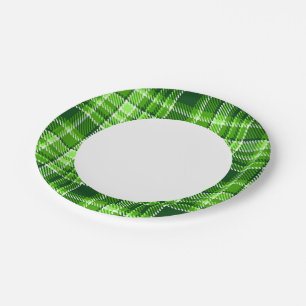 Chequered Green Colour Pattern Paper Plate