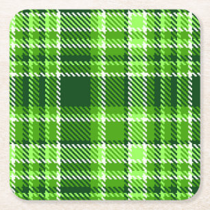 Chequered Green Colour Pattern Square Paper Coaster