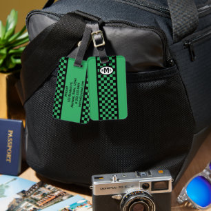 Chequered Green Monogram Luggage Tag