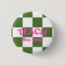 Chequered Green Teach Teacher Pin