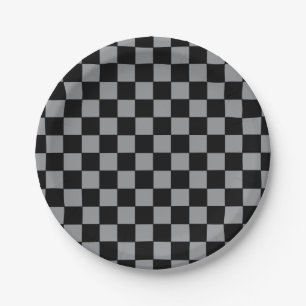 Chequered Grey and Black Paper Plate
