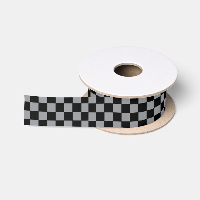 Chequered Grey and Black  Satin Ribbon (Spool)